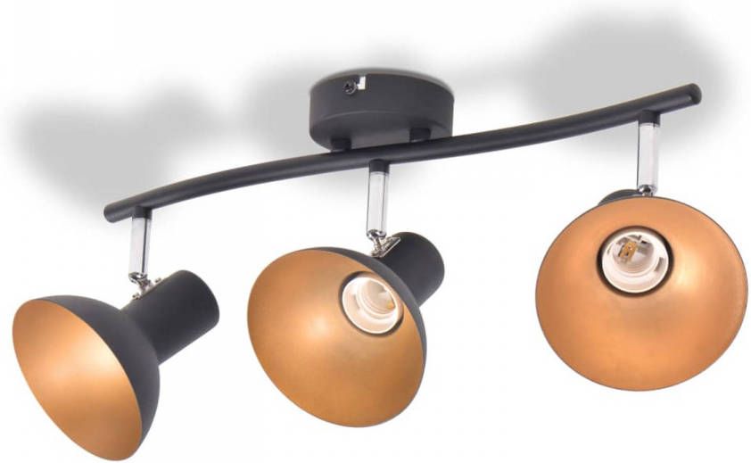 VidaXL Plafondlamp voor 3 peertjes recht E27 zwart en goud online kopen