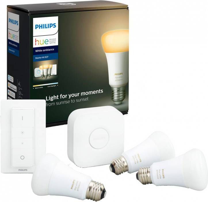 Philips Hue Starterkit 3x E27-8,5 Warm tot koelwit licht + Hue bridge + Hue dimmer switch. Bluetooth MA 929002216903 Wit online kopen