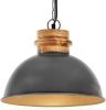 VIDAXL Hanglamp industrieel rond E27 32 cm massief mangohout grijs online kopen