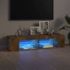 VidaXL Tv meubel Met Led verlichting 135x39x30 Cm Gerookt Eikenkleurig online kopen