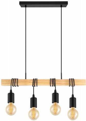 EGLO Hanglamp TOWNSHEND zwart, bruin/l70 x h110 x b10, 5 cm/excl. 4 x e27(elk max. 60 w)/plafondlamp vintage retro design lamp hanglamp hanglamp eettafellamp eettafel lamp voor de woonkamer houten lamp online kopen