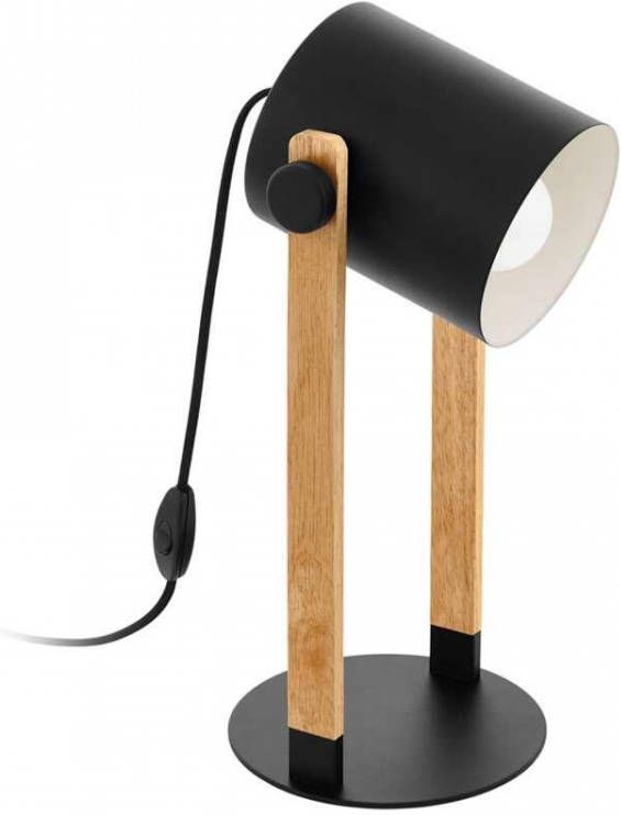 EGLO Tafellamp HORNWOOD zwart/l21 x h42 x b18 cm/excl. 1x e27(elk max. 28w)/tafellamp metaal lampenkap draaibaar lamp tafellamp bedlamp slaapkamerlamp hout met schakelaar online kopen
