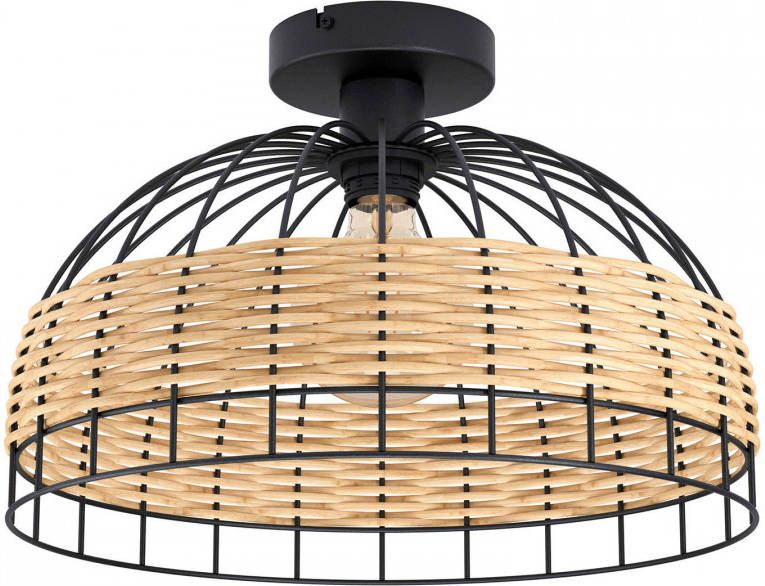 EGLO Plafondlamp Anwick zwart/ø38 x h26, 5 cm/excl. 1x e27(elk max. 60 w)/plafondlamp vintage retro hout gevlochten design lamp lamp voor de woonkamer slaapkamerlamp vloerlamp online kopen