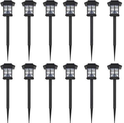 vidaXL 12 delige LED tuinverlichtingsset solar met pin 8, 6x8, 6x38 cm
